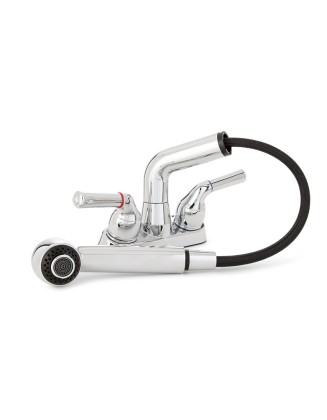 Kitchen multi-function double handle faucet household simple hot and cold pull-out faucet